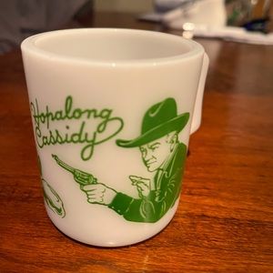 Vintage Hopalong Cassidy Milk Glass Mug Cup w/ Green Graphics - 1950'S